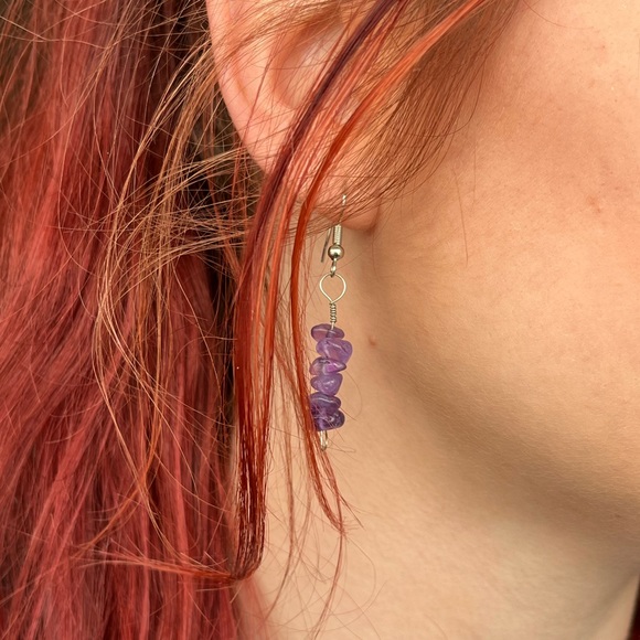 Amethyst Earrings- Handmade Crystal Healing Jewelry Birthstone, Stress Relief - Picture 3 of 7